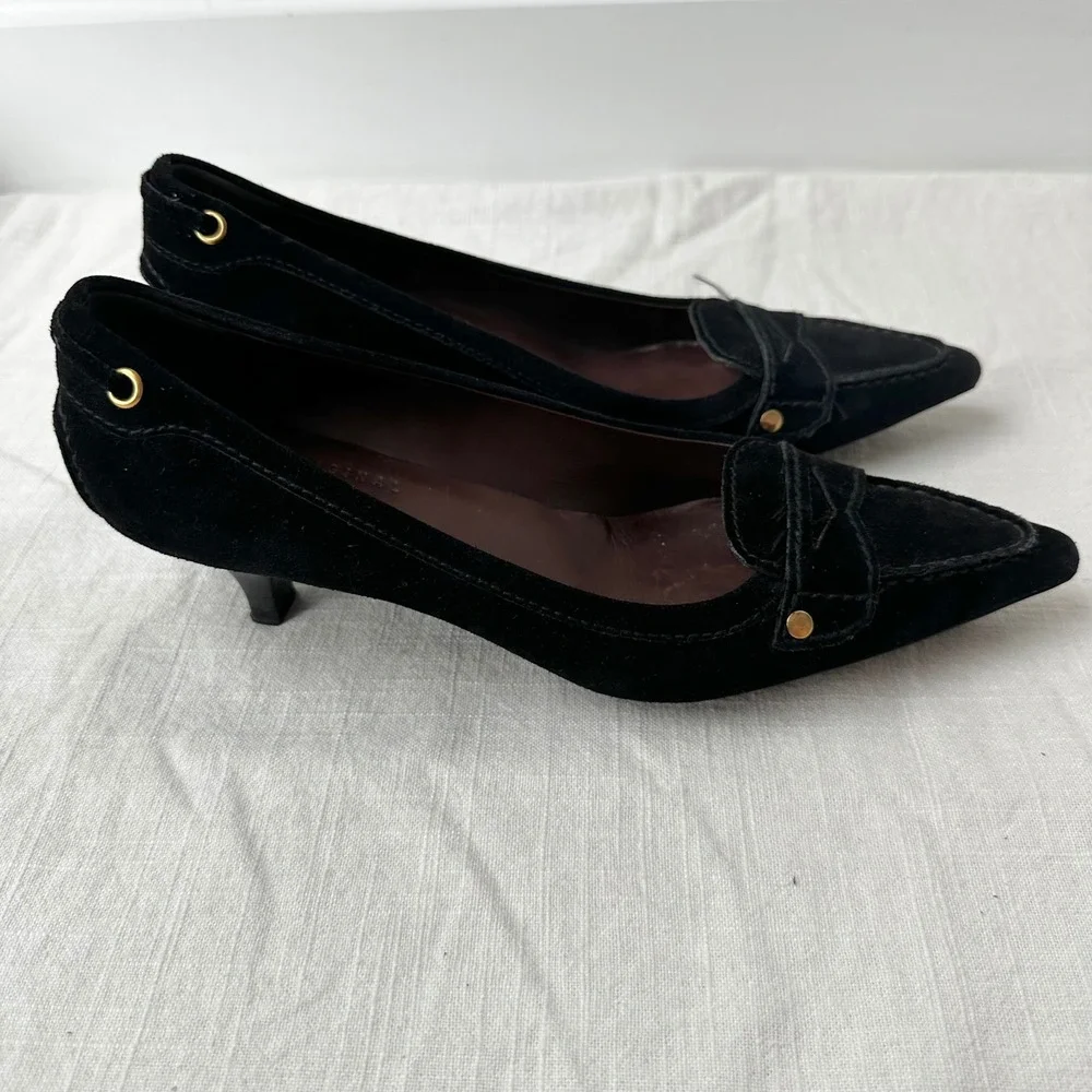 The Original Car Shoe Suede Kitten Heel‎ Pumps Pointed Toe  Black 36.5